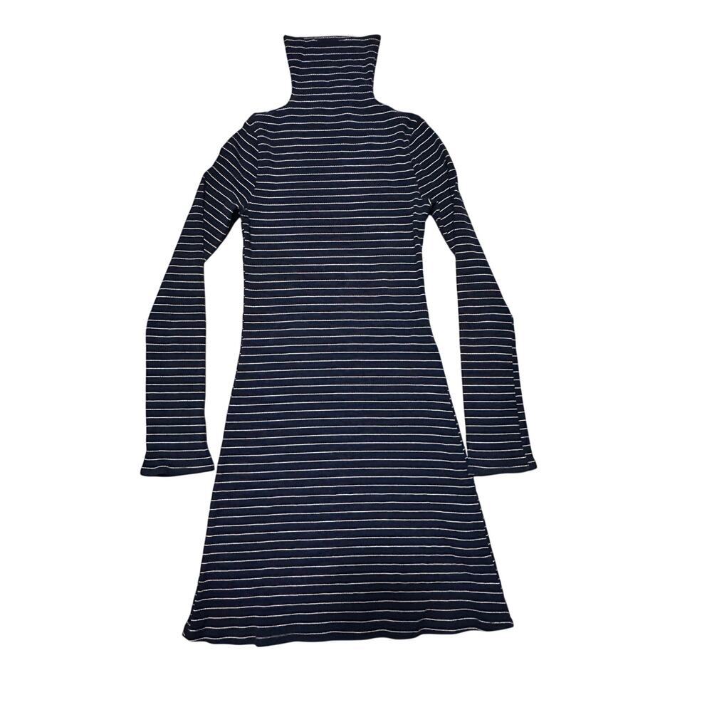 Reformation Rochelle Striped Ribbed Mini Dress NAVY WHITE Turtleneck Small‎